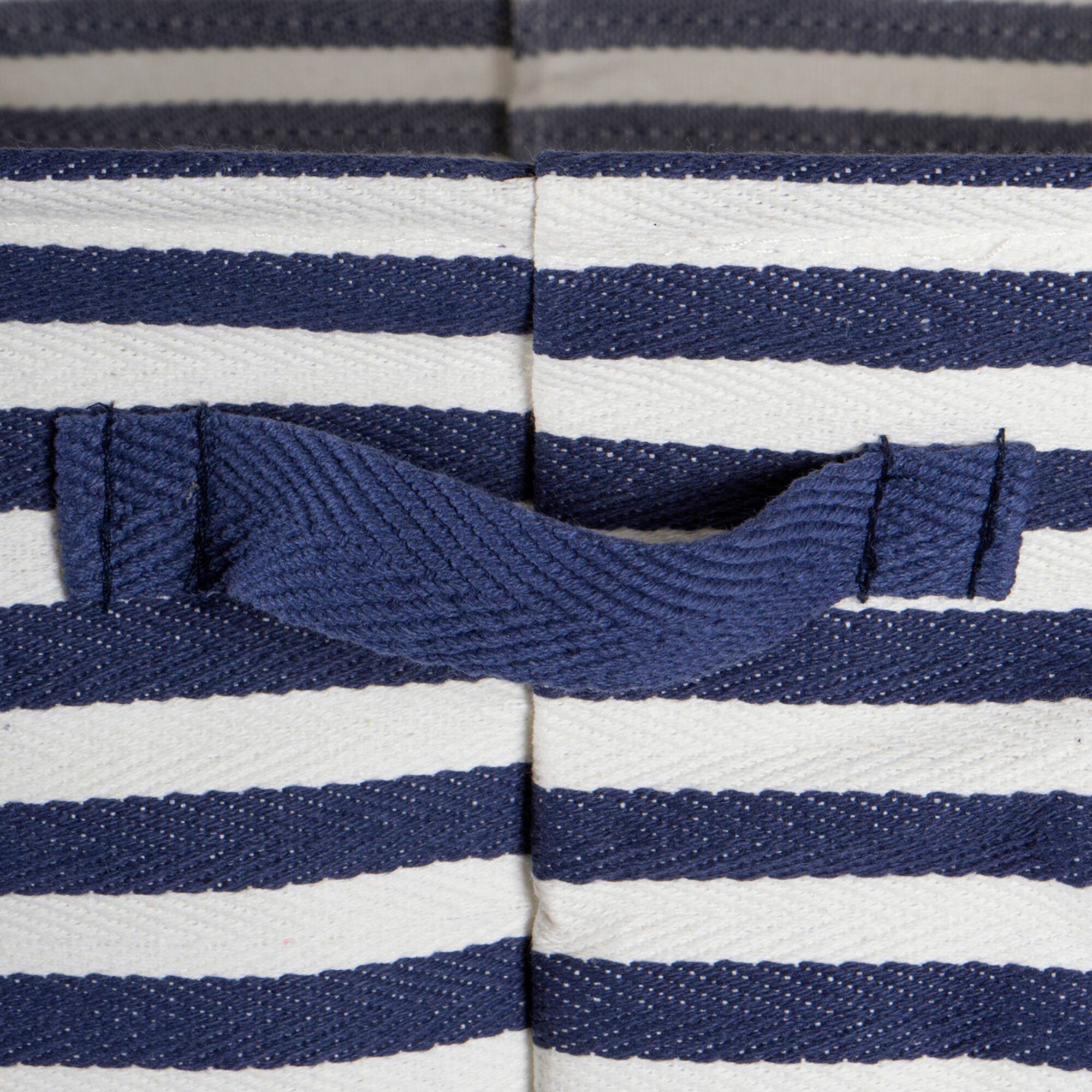 DII® Small French Blue & White Round Herringbone Striped PE-Coated Cotton Laundry Bins, 2ct.